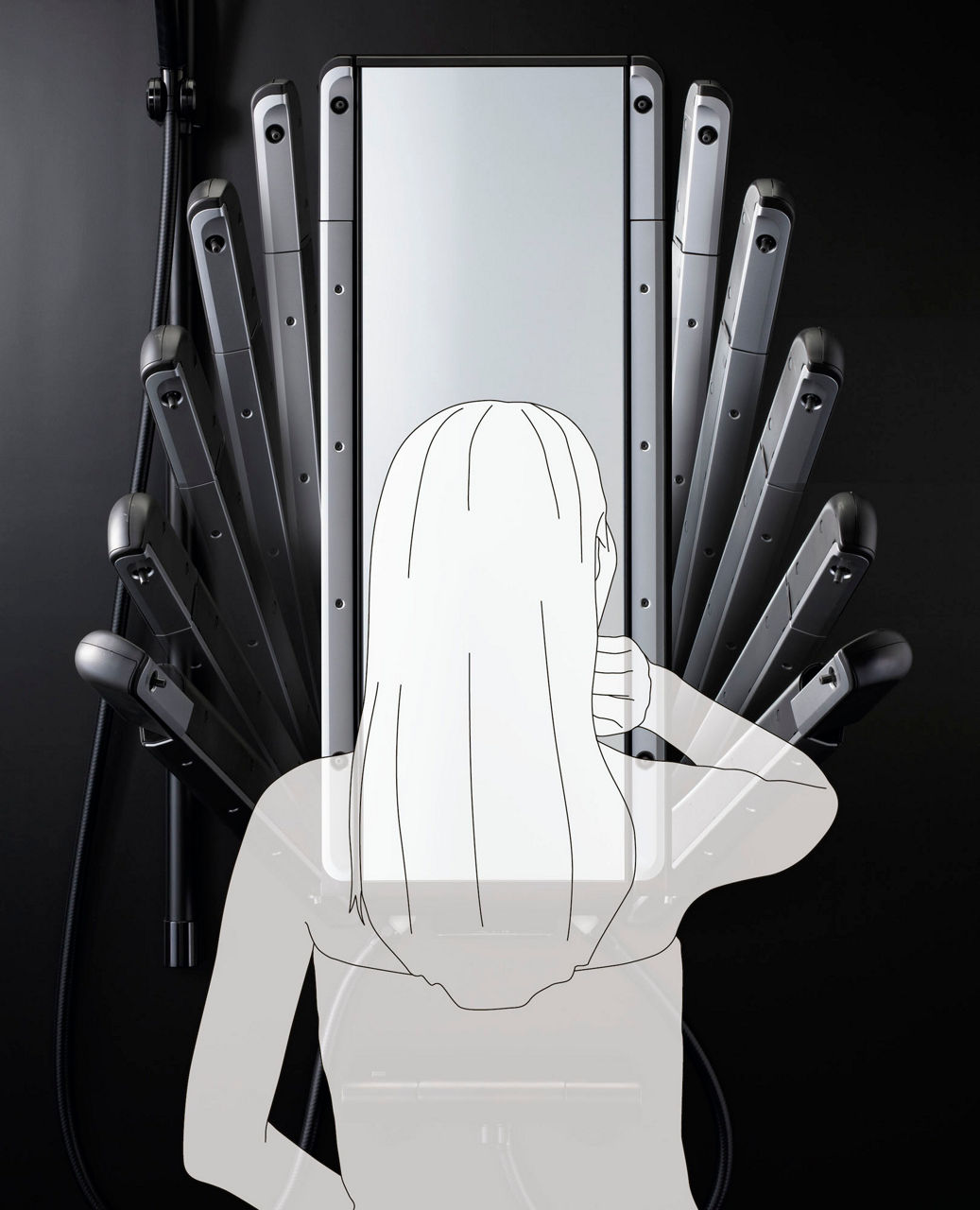 Lifestyle_Bathroom_ボディハグシャワー_コンパクトに収まった状態から、左右のアームを好きな位置に下ろして使います