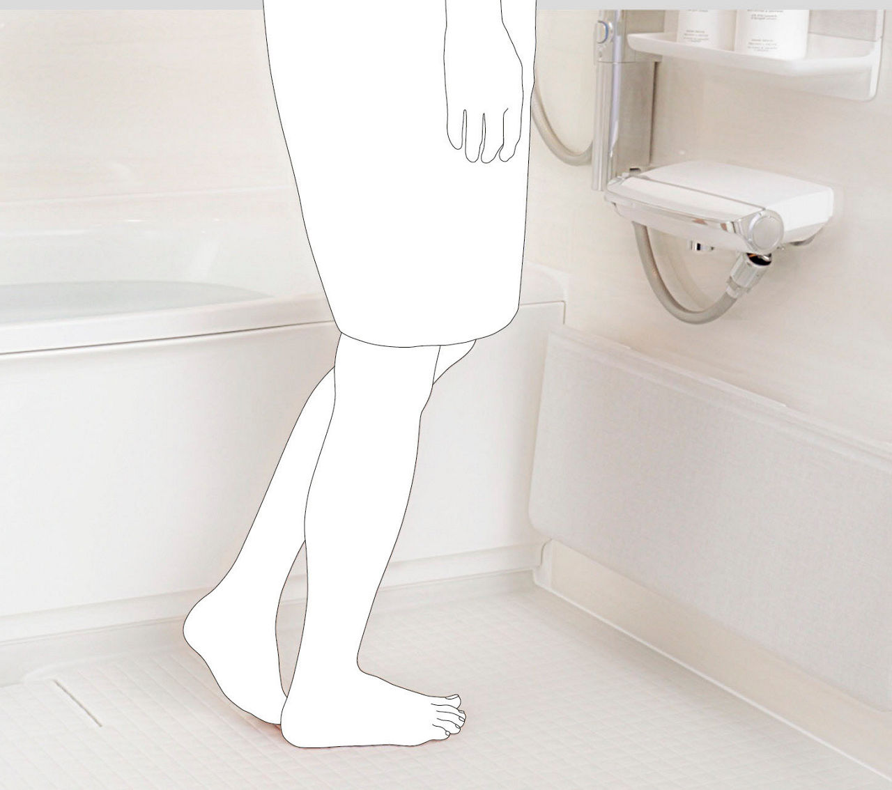 Lifestyle_Bathroom_まる洗いカウンター_壁掛けできるから、洗い場を広く使えます