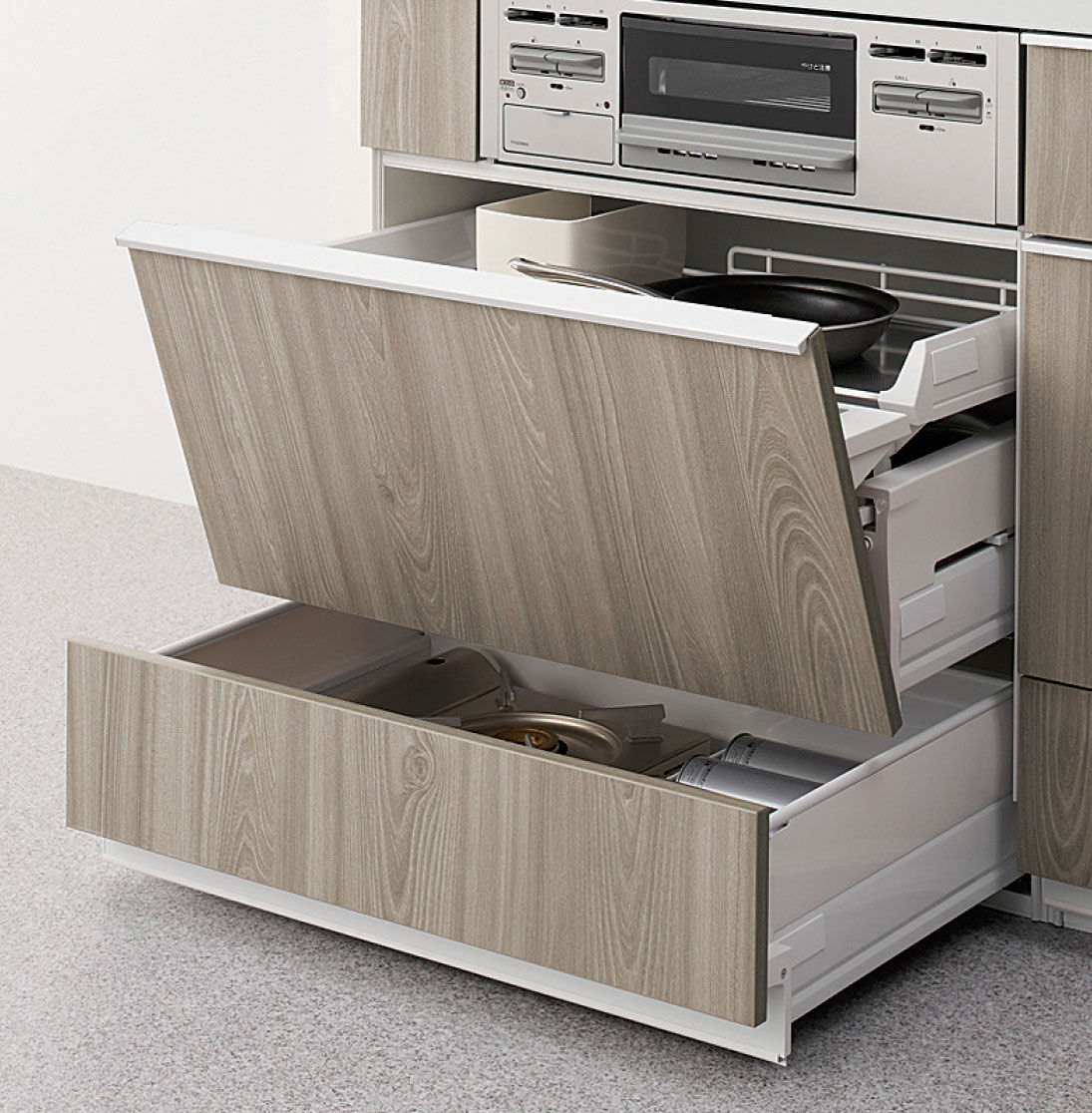 加熱機器用キャビネット_らくパッと収納