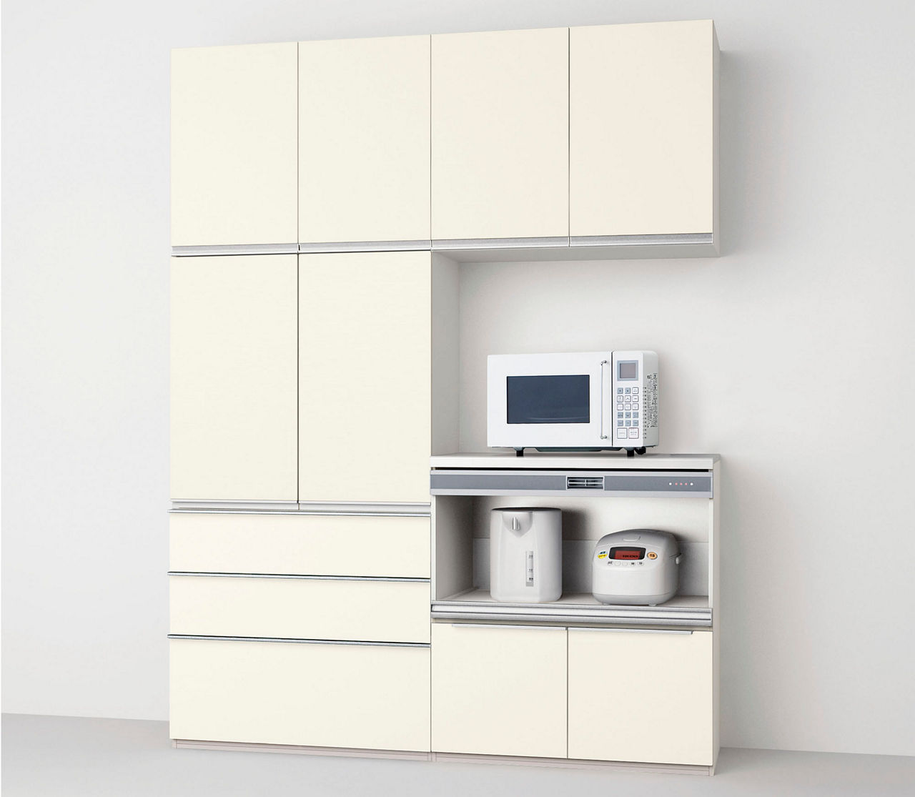 カップボード+ハイカウンタープラン_家電収納(蒸気排出ユニット付)下段開き扉プラン_プランNO.S4004