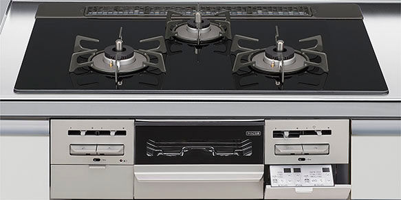 ﾘﾝﾅｲ_3口コンロ・ガラストップタイプ（無水両面焼グリル）