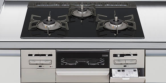 ﾘﾝﾅｲ_3口コンロ・ガラストップタイプ（無水両面焼グリル）