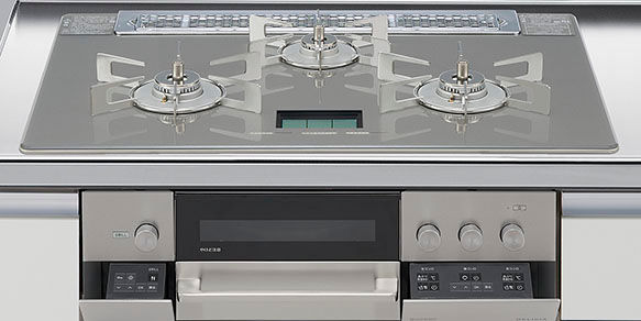 ﾘﾝﾅｲ_3口コンロ・ガラストップ・スタイリッシュタイプ（無水両面焼グリル）