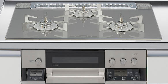 ﾘﾝﾅｲ_3口コンロ・ガラストップ・スタイリッシュタイプ（無水両面焼グリル）