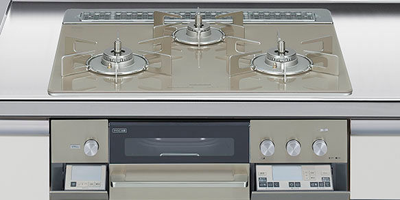 ﾘﾝﾅｲ_3口コンロ・ガラストップ・スタイリッシュタイプ（無水両面焼グリル）