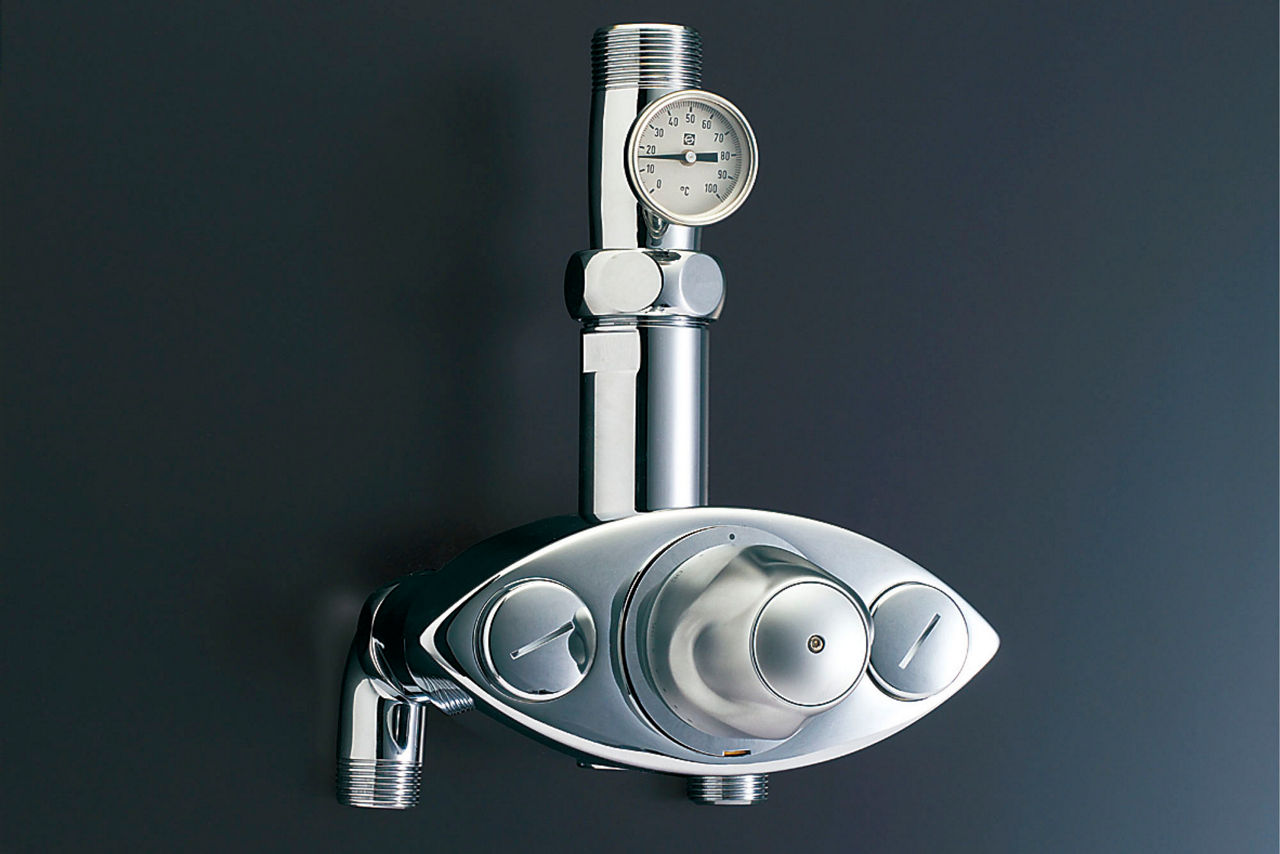 大型サーモスタット付バルブ_露出配管用・温度計付