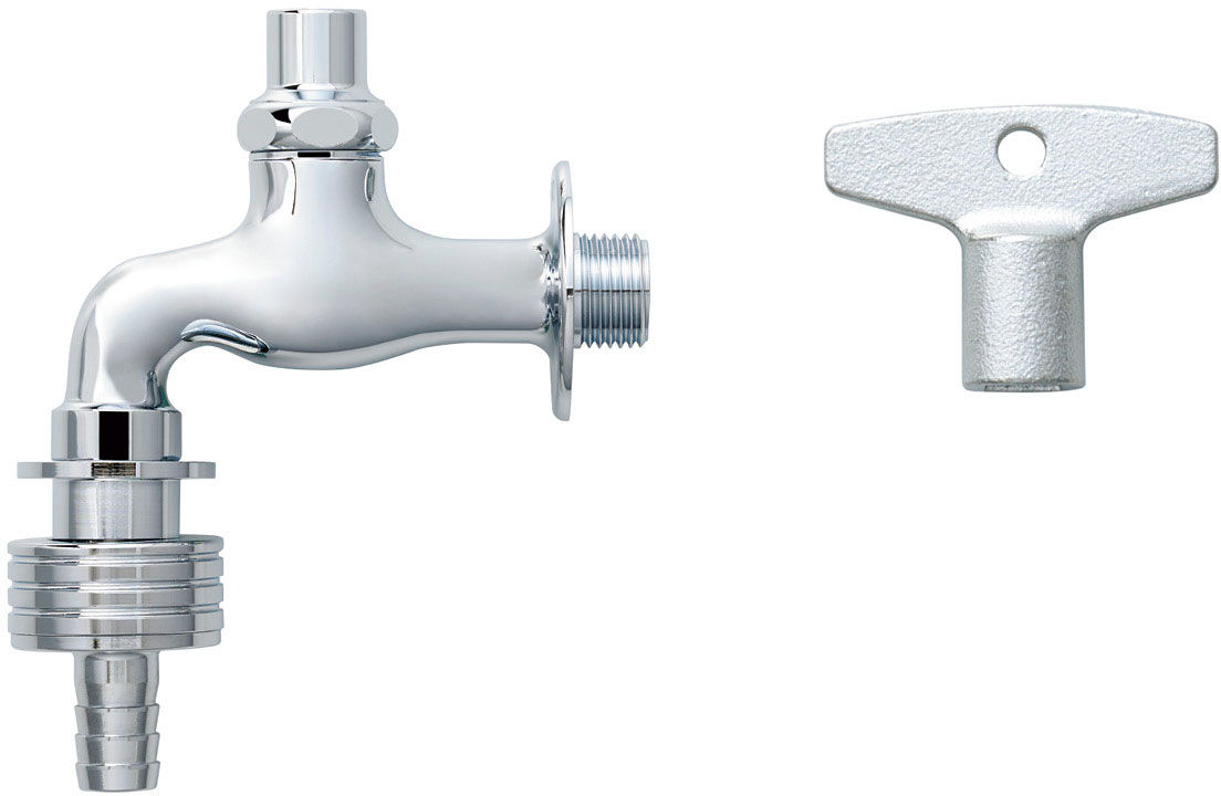 キー式自動接手カップリング付横水栓