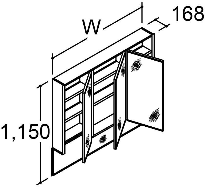 カスタム_バニティ_Reフィル_間口タイプ125・130ボウル中央_ミラーキャビネット_3面鏡(全収納)_フェイスフルライト付