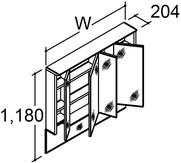 カスタム_バニティ_Reフィル_間口タイプ125・130ボウル片寄せ_ミラーキャビネット_4面鏡(全収納)_上部ライン照明付