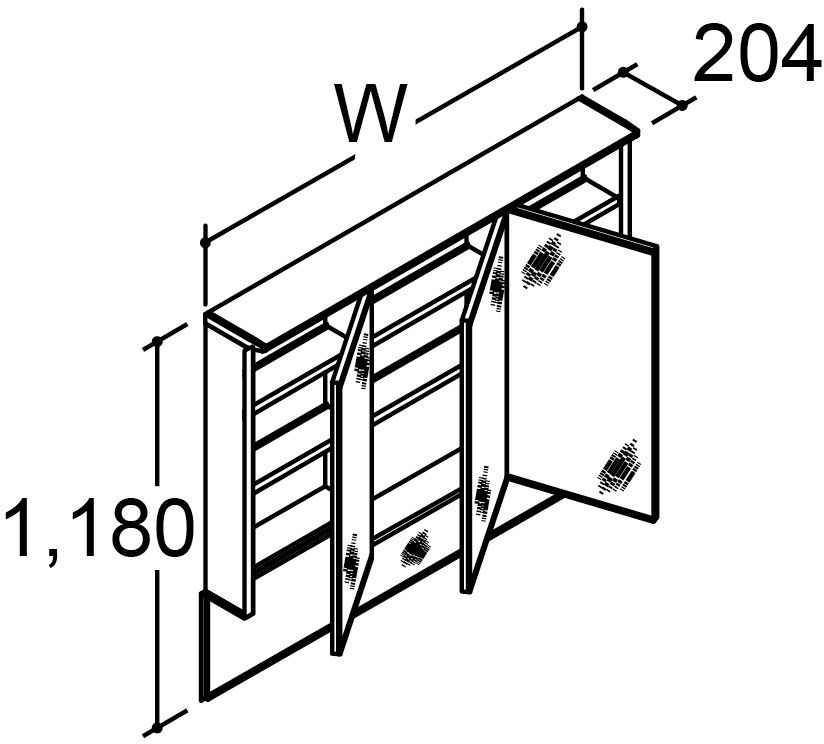カスタム_バニティ_Reフィル_間口タイプ135・140ボウル中央_ミラーキャビネット_3面鏡(全収納)_上部ライン照明付