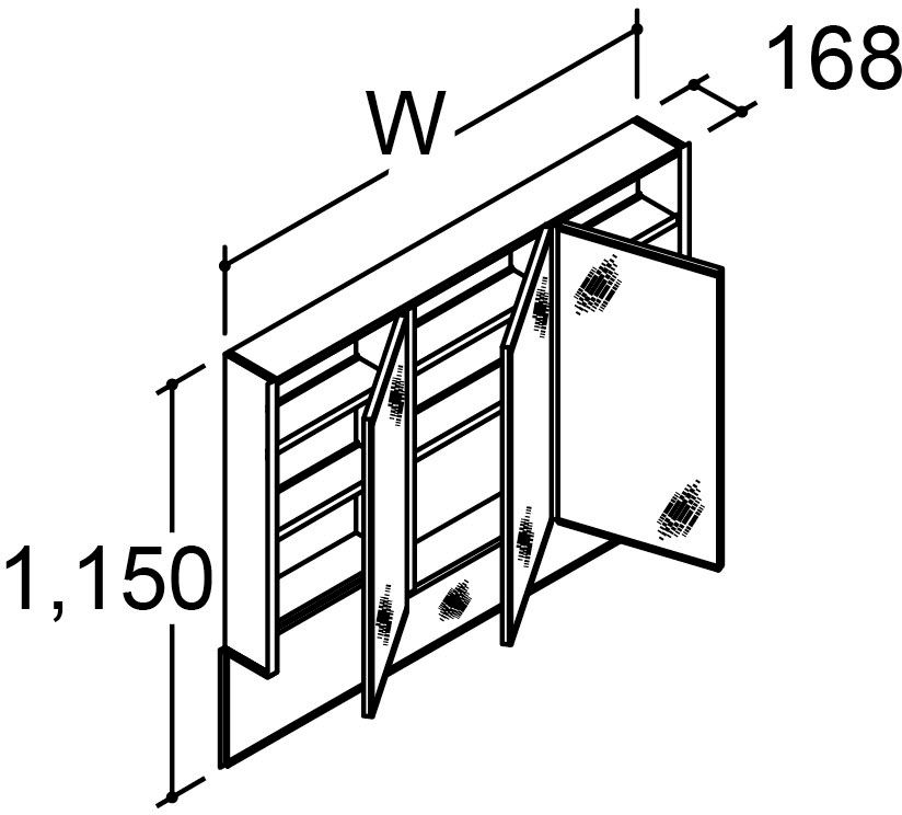 カスタム_バニティ_Reフィル_間口タイプ135・140ボウル中央_ミラーキャビネット_3面鏡(全収納)_フェイスフルライト付