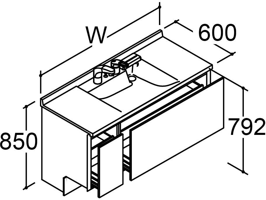 カスタム_バニティ_Reフィル_間口タイプ135・140ボウル中央_ベースセット_フルセット_フルスライドタイプ