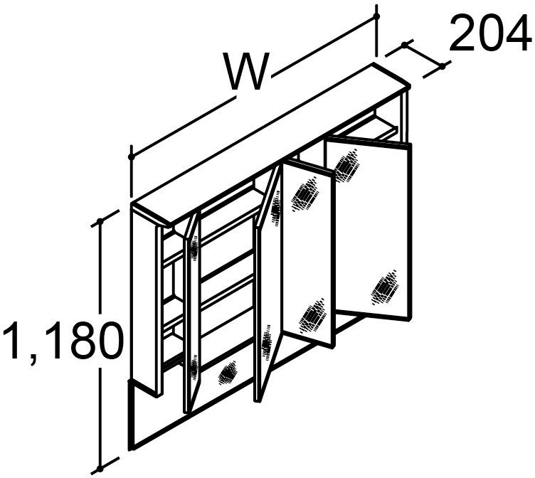 カスタム_バニティ_Reフィル_間口タイプ135・140ボウル片寄せ_ミラーキャビネット_4面鏡(全収納)_上部ライン照明付