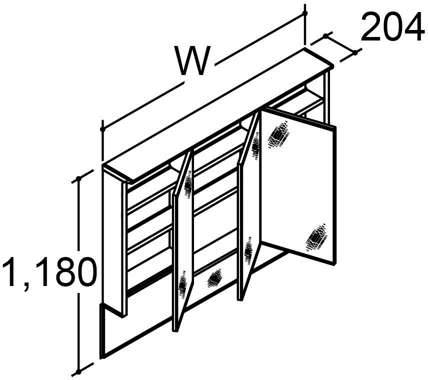 カスタム_バニティ_Reフィル_間口タイプ145ボウル中央_ミラーキャビネット_3面鏡(全収納)_上部ライン照明付