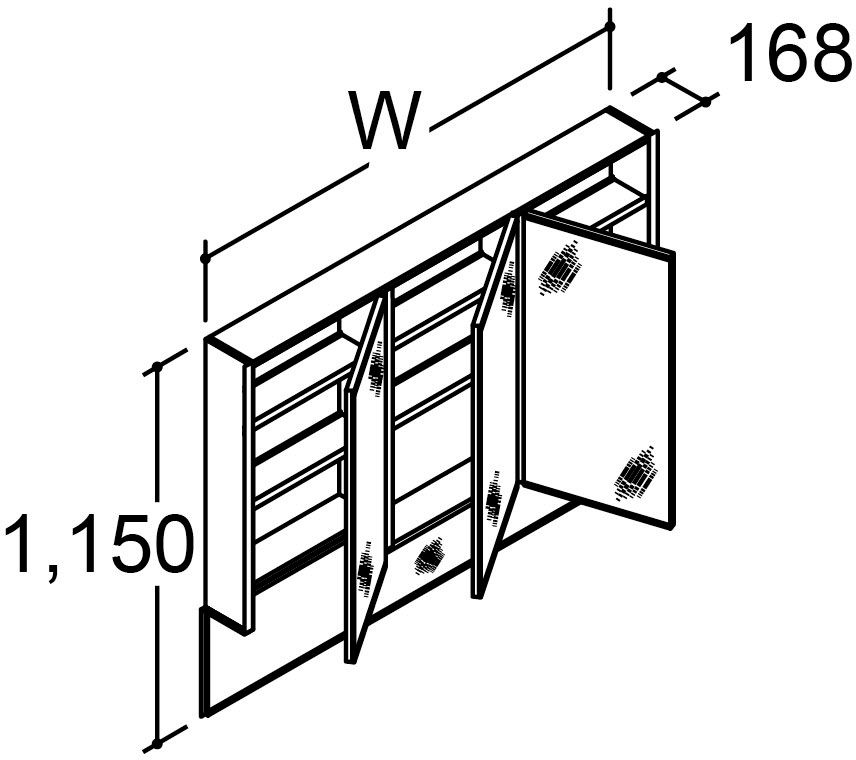 カスタム_バニティ_Reフィル_間口タイプ145ボウル中央_ミラーキャビネット_3面鏡(全収納)_フェイスフルライト付