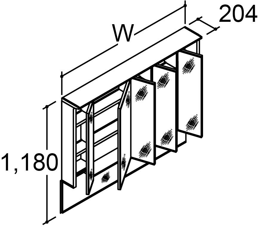 カスタム_バニティ_Reフィル_間口タイプ145ボウル片寄せ_ミラーキャビネット_5面鏡(全収納)_上部ライン照明付