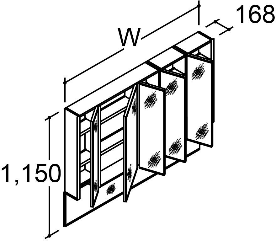 カスタム_バニティ_Reフィル_間口タイプ150ボウル片寄せ_ミラーキャビネット_5面鏡(全収納)_フェイスフルライト付