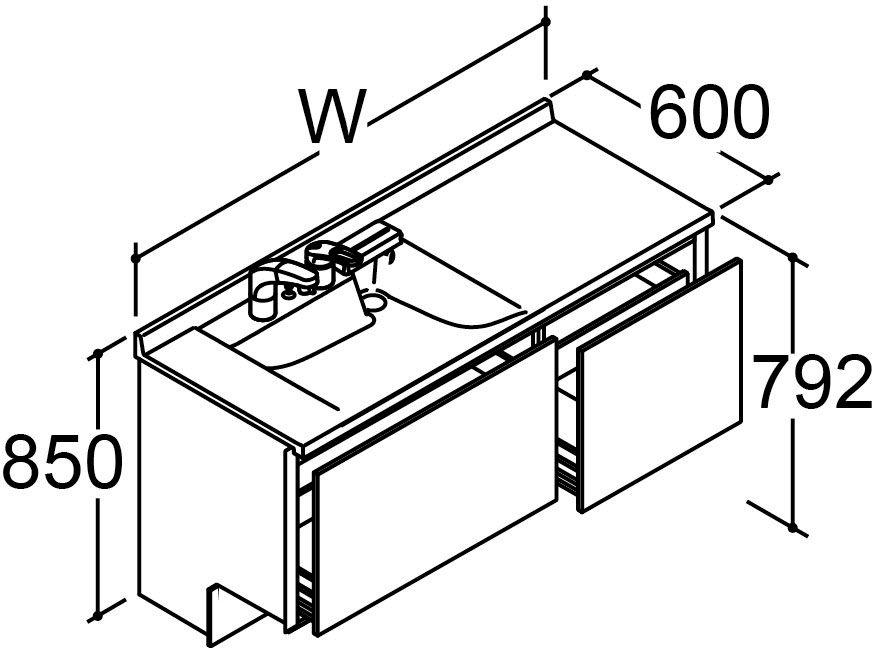 カスタム_バニティ_Reフィル_間口タイプ150ボウル片寄せ_ベースセット_フルセット_フルスライドタイプ