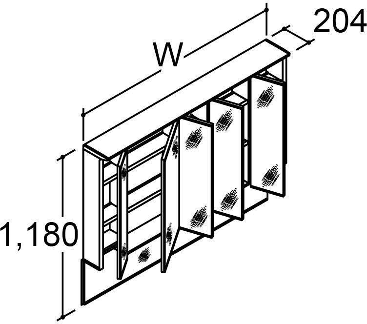 カスタム_バニティ_Reフィル_間口タイプ155・160ボウル片寄せ_ミラーキャビネット_5面鏡(全収納)_上部ライン照明付