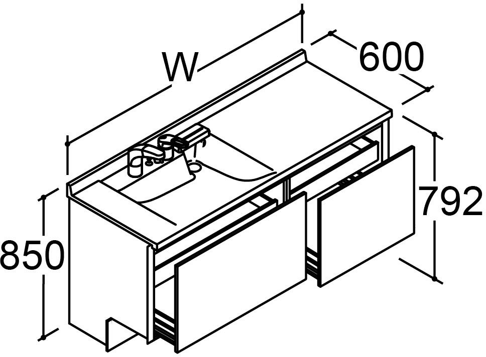 カスタム_バニティ_Reフィル_間口タイプ155・160ボウル片寄せ_ベースセット_フルセット_フルスライドタイプ