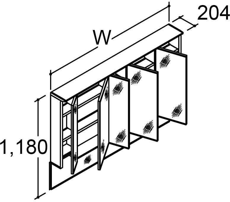 カスタム_バニティ_Reフィル_間口タイプ165・170ボウル片寄せ_ミラーキャビネット_5面鏡(全収納)_上部ライン照明付