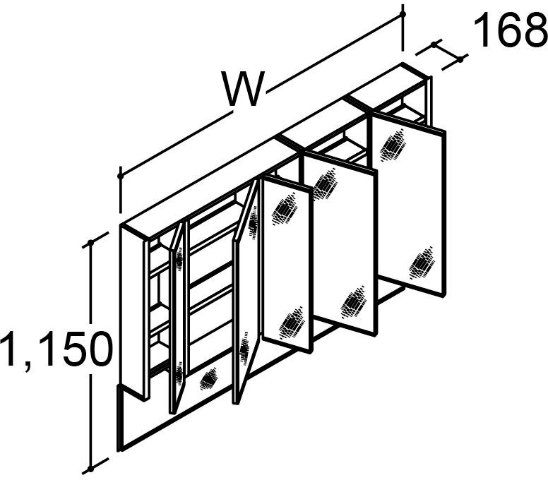 カスタム_バニティ_Reフィル_間口タイプ165・170ボウル片寄せ_ミラーキャビネット_5面鏡(全収納)_フェイスフルライト付