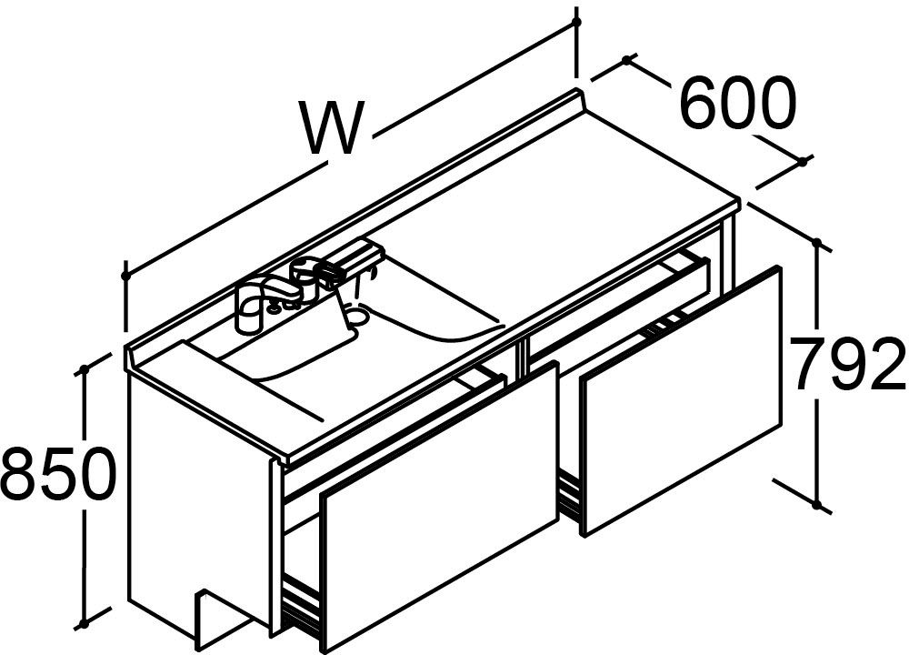 カスタム_バニティ_Reフィル_間口タイプ165・170ボウル片寄せ_ベースセット_フルセット_フルスライドタイプ