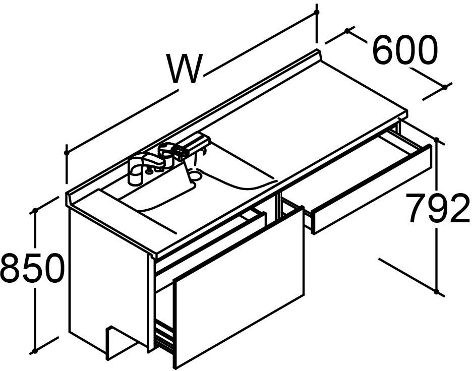 カスタム_バニティ_Reフィル_間口タイプ165・170ボウル片寄せ_ベースセット_セミオープンセット_フルスライドタイプ
