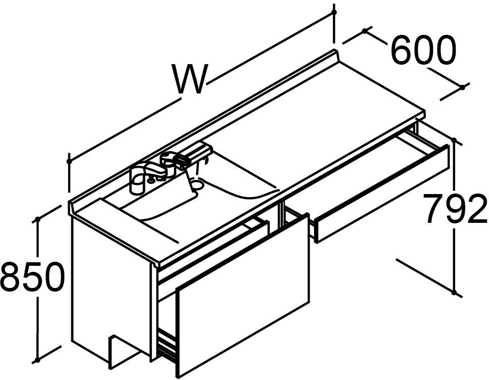 カスタム_バニティ_Reフィル_間口タイプ175・180ボウル片寄せ_ベースセット_セミオープンセット_フルスライドタイプ