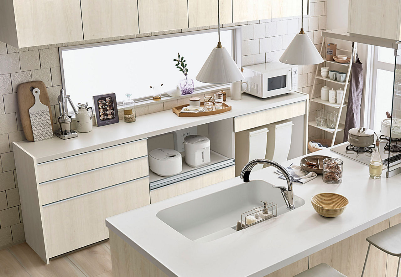 シエラなら、さまざまな収納アイテムを組み合わせて、理想のキッチン収納を実現