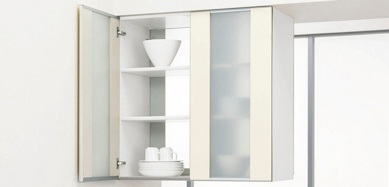 ウォールキャビネット_天吊_シースルー開き扉_両面タイプ