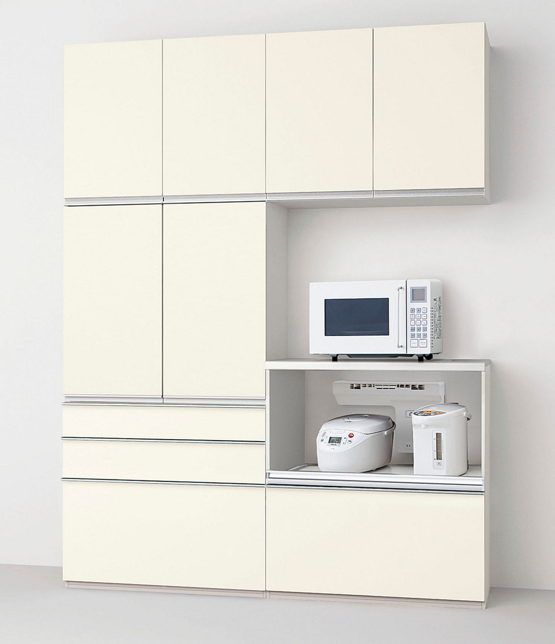 カップボード＋ハイカウンタープラン_家電収納(蒸気排出ユニット付)下段引出しプラン