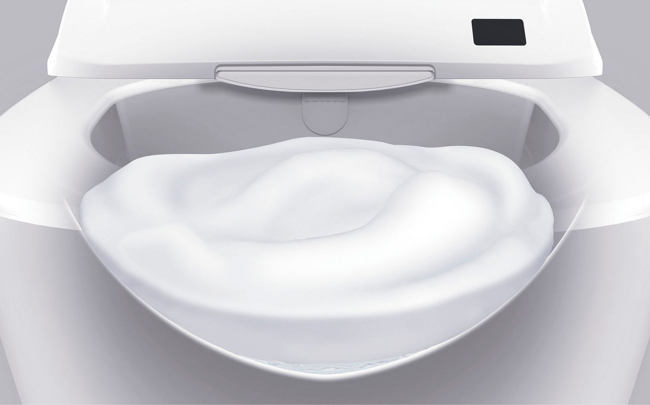 サティスXタイプ_泡クリーン_泡を左右に旋回させて鉢内に行きわたらせる