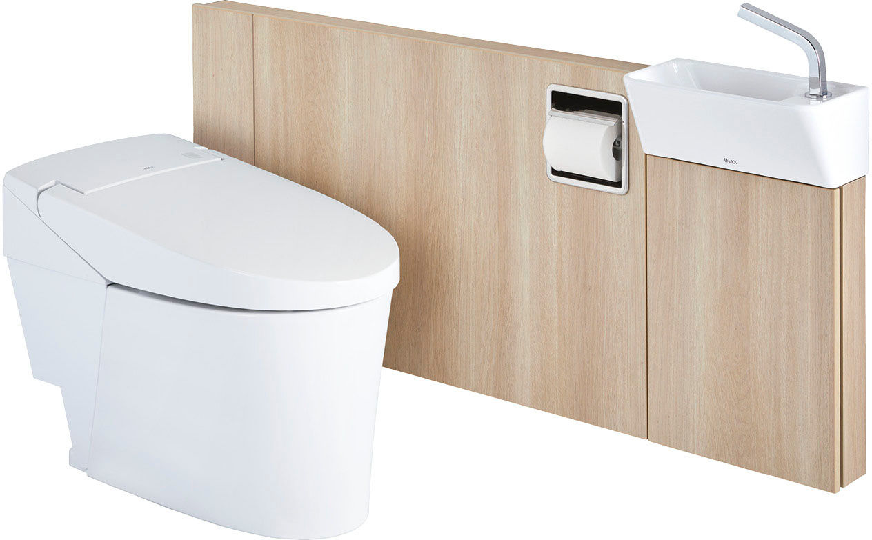 サティスSタイプリトイレ_手洗器付_ストレート型_床排水_仕様_H(排水芯200～450mm)_ブースター付_1200サイズ_SY5グレード