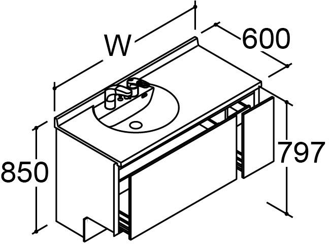 間口1_250_1_300mm_ベースセット_ボウル片寄せ_フルセット_フルスライドタイプ