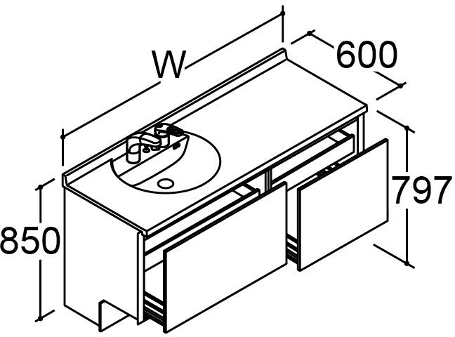 間口1_550_1_600mm_ベースセット_ボウル片寄せ_フルセット_フルスライドタイプ