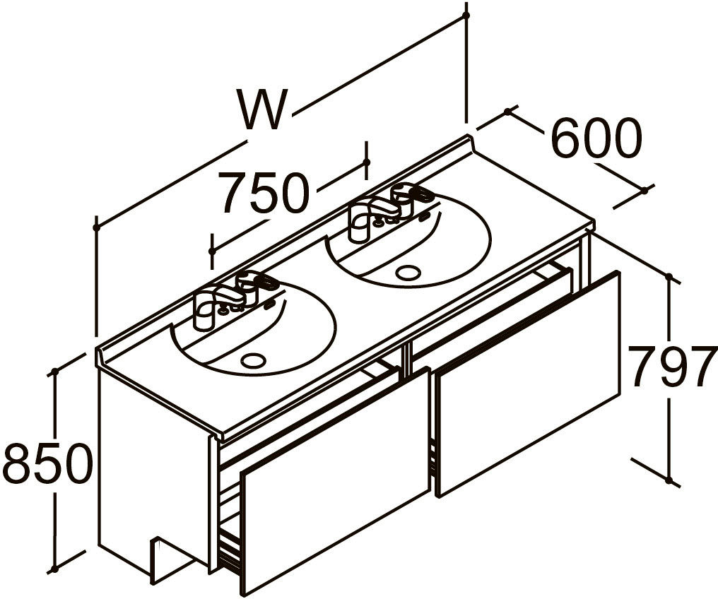 間口1_750_1_800mm_ベースセット_ボウル2連_フルセット_フルスライドタイプ