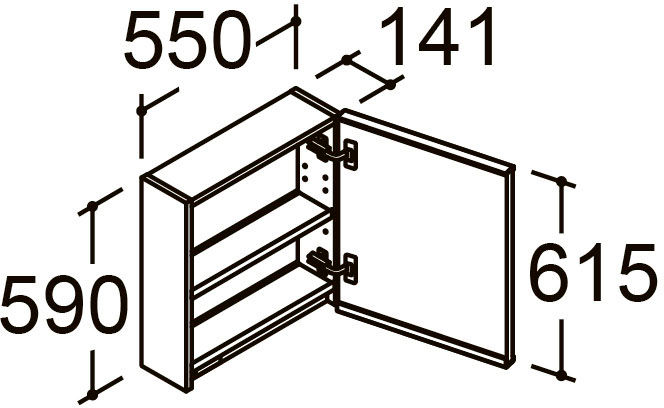 間口550mm_収納付1面鏡