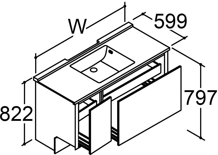 間口1_200mm_ベースセット_ボウル中央_フルセット_フルスライドタイプ