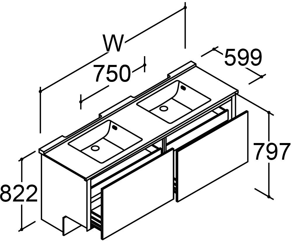 間口1_650_1_700mm_ベースセット_ボウル2連_フルセット_フルスライドタイプ