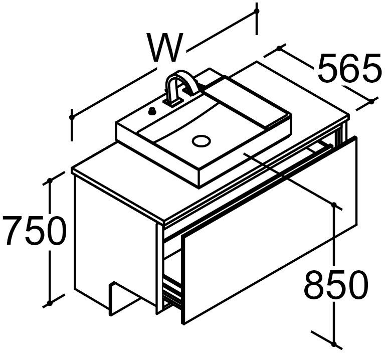 間口1_200mm_ベースセット_ボウル中央_フルセット_フルスライドタイプ