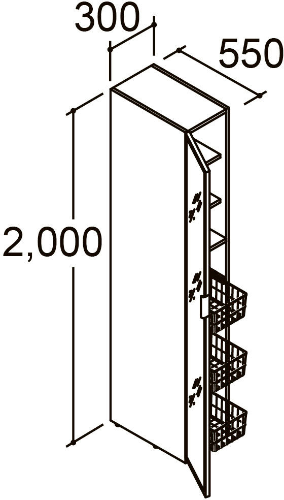 間口300mm_トールキャビネット_ベッセルタイプ用_姿見タイプ