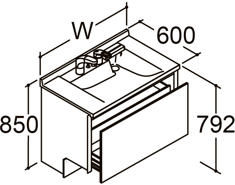 間口950_1_000mm_ベースセット_ボウル中央_フルセット_フルスライドタイプ