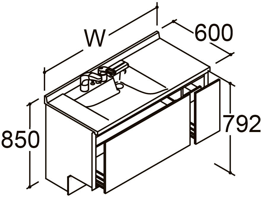 間口1_250_1_300mm_ベースセット_ボウル片寄せ_フルセット_フルスライドタイプ