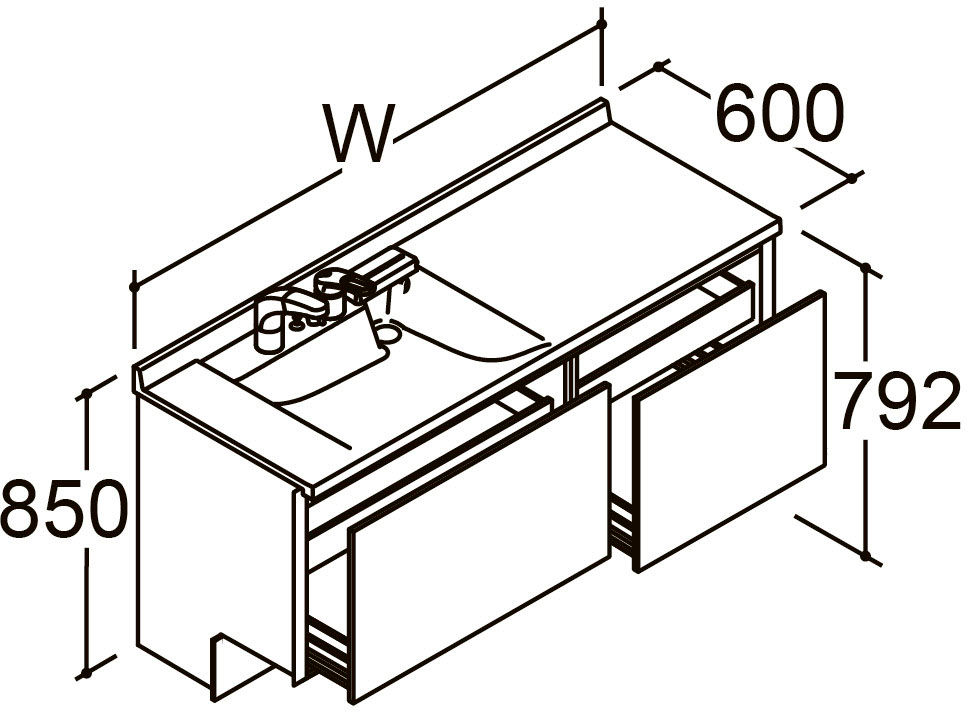 間口1_550_1_600mm_ベースセット_ボウル片寄せ_フルセット_フルスライドタイプ