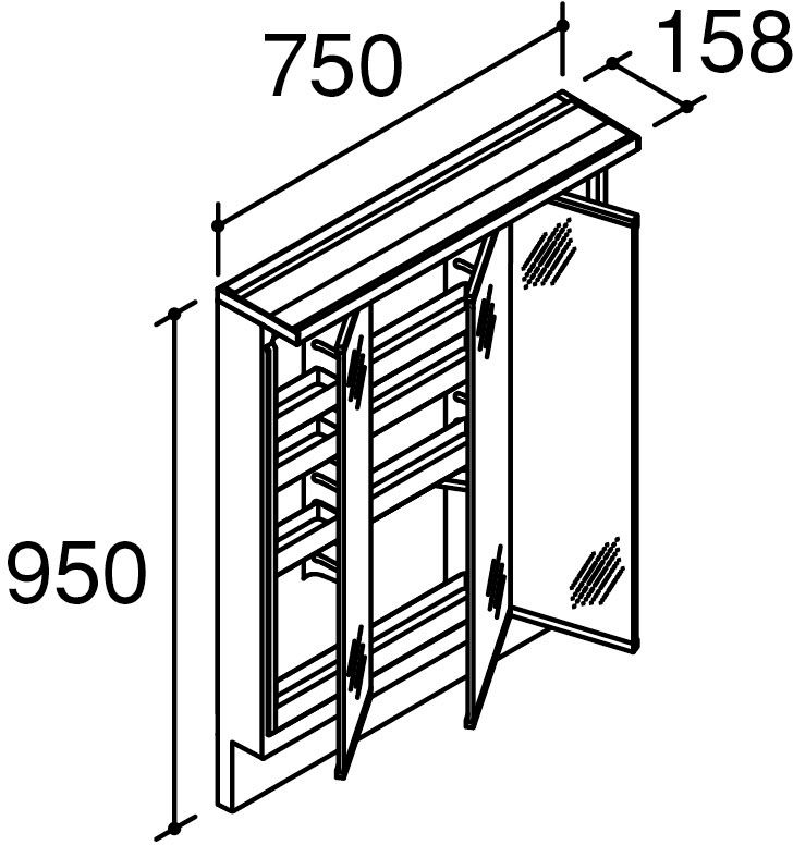 ピアラ_間口750mm_全高1_900mm用_ミラーキャビネット3面鏡_スリムLED_全収納