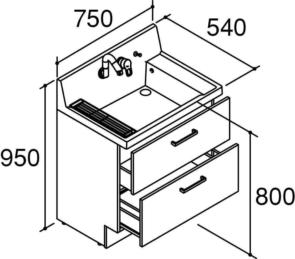 ピアラ_間口750mm_化粧台本体_フルスライドタイプ