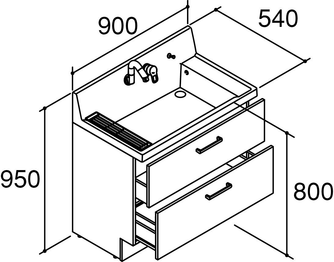 ピアラ_間口900mm_化粧台本体_フルスライドタイプ