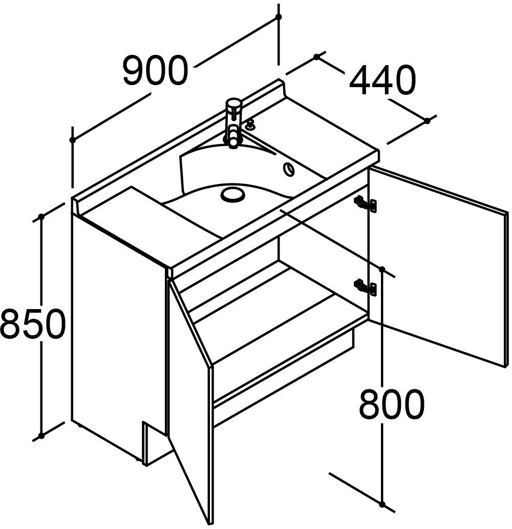 間口900mm_コンポタイプ_ボウル中央_化粧台本体_扉タイプ