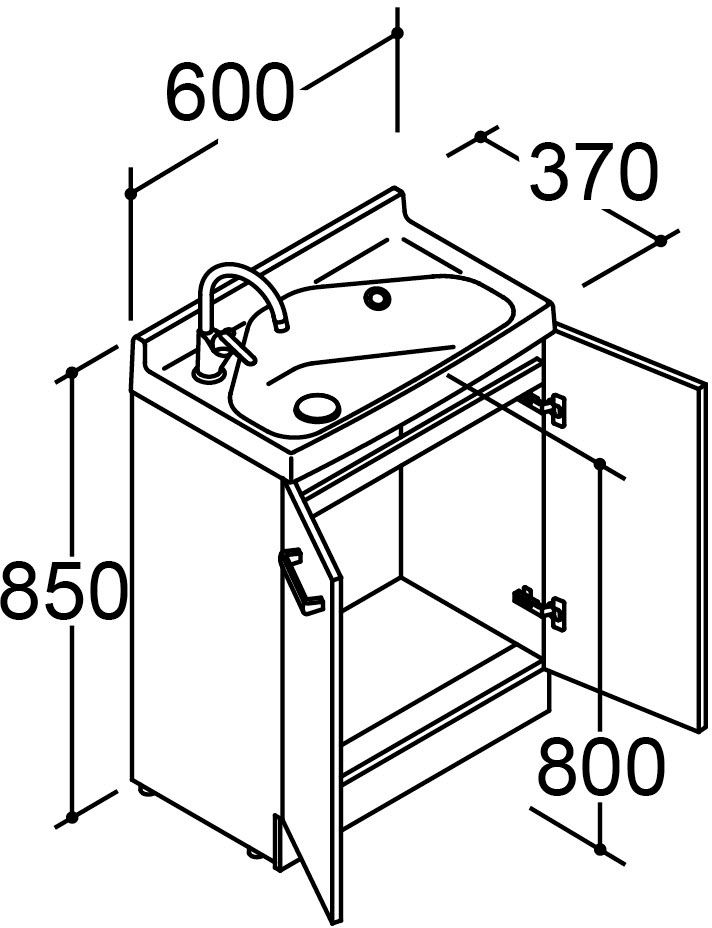 間口600mm_化粧台本体_水栓左タイプ